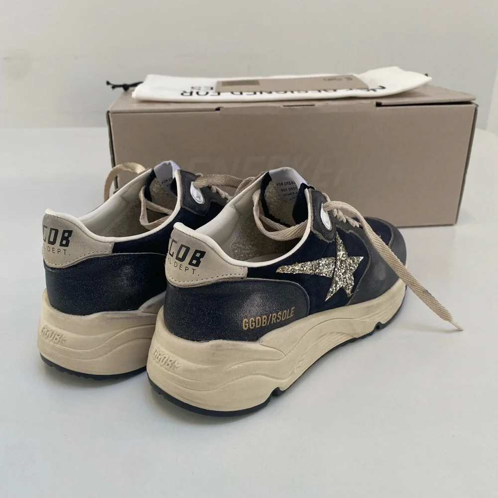 Golden Goose Running Sole Sneaker Dark Blue/Eclipse/Silver Glitter 39 New in Box